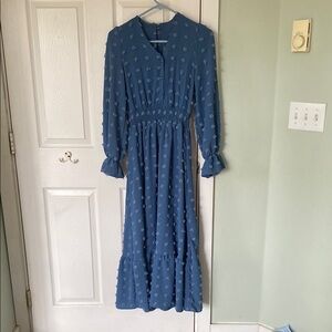 Blue Smocked Long Sleeve dress